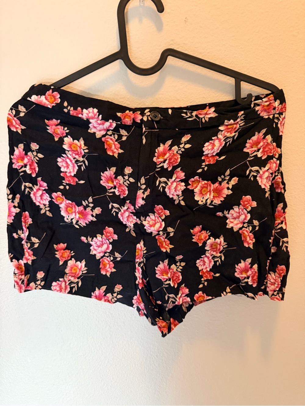 Forever 21 Black High Waist Shorts with Pink Floral Print